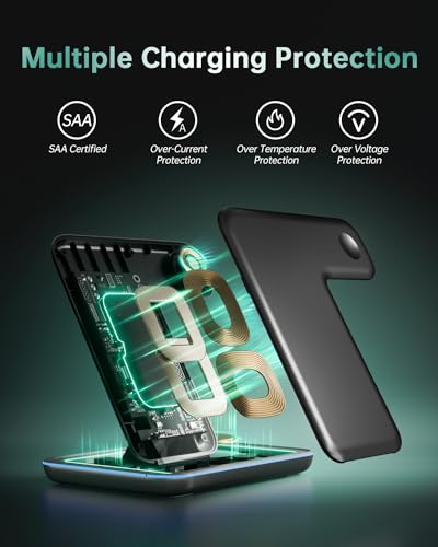 Image of HEYMIX 3 in 1 Wireless Charger - 15W Fast Wireless Charging Station (Gold)