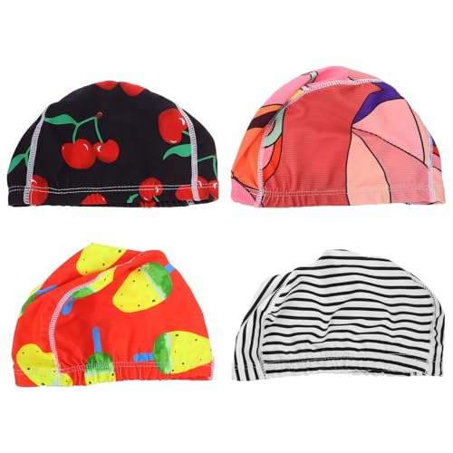 IMIKEYA 4 Gorros de Natación de Nylon Estampados Adultos, Cómodos y Fáciles de Poner, Celebracion Verano en Piscina Color Aleatorio