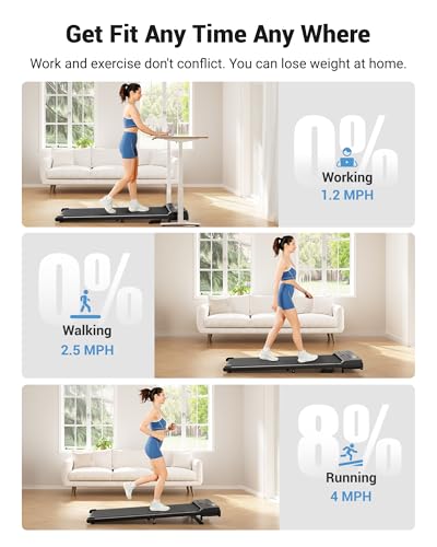 Image of THERUN Under Desk Walking Pad Treadmill with 5% /8% Incline, 2.5HP with 330 /265 LBS Weight Capacity, Ultra-Quiet Under Desk Machine with Remote & LED Display for Home & Office Use