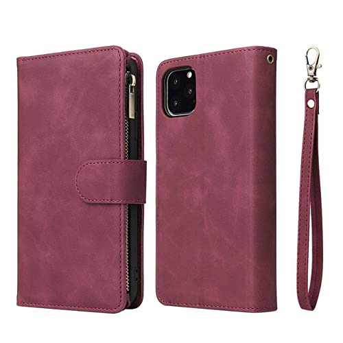 Étui en cuir iPhone 13 style portefeuille rétro de luxe rouge vin