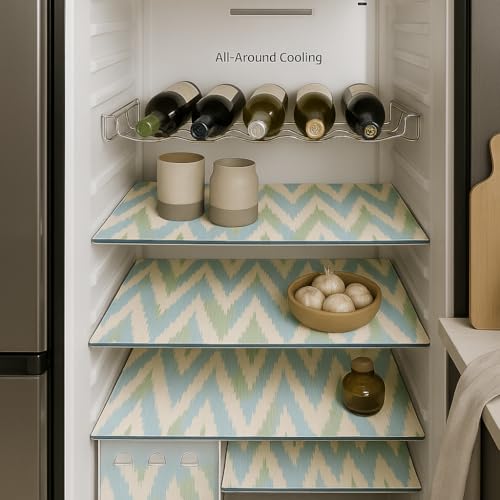 Image of WWW.THROWPILLOW.IN 450+ L Double Door Fridge Main Glass Tray Mats Set of 3 High GSM Non-Plastic Aqua Blue Fabric Liners for Refrigerator Trays | Scratch-Resistant, Machine Washable, Durable