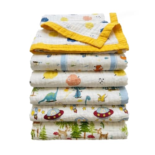 Image of DESYN 6 Layer Muslin Blanket for New Born & Kids| Swaddle Wrap| Bath Towel | 1 Pc | MIX PRINTS (110*110 cm)100% Cotton Multipurpose Ultra Soft Lightweight & Breathable Receiving Blanket
