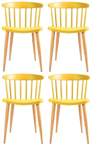 Image of Finch Fox Scandinavian Stylish & Modern Furniture Plastic Living Room Dining Chairs for Cafeteria Seating, Side, Kitchen, Restaurants, Hotels in Yellow Color (Set of 4)