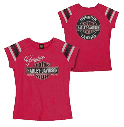 Harley-Davidson Little Girls' Glitter Genuine Legend B&S Short Sleeve Tee, Pink2