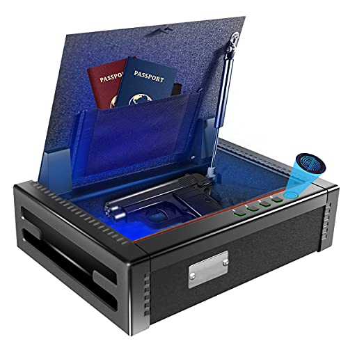 Sdstone Gun Safe with Fingerprint Identification, Quick-access Hand Gun Safe,Biometric Gun Safe with Sensor Light and Cabinet Anchoring Design,for Home,Office. Suitable for 2 Pistols