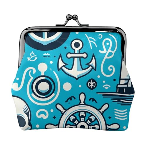 Pu Leather Buckle Coin Purse Maritime-Nautical-Symbols Girls Kiss-Lock Change Purse Wallets