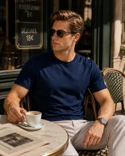 Image of Men's Essential 100% Cotton Crew Neck T-Shirt - Plain, Short Sleeve, Regular Fit, Premium, Super Soft, Classic Everyday Wear