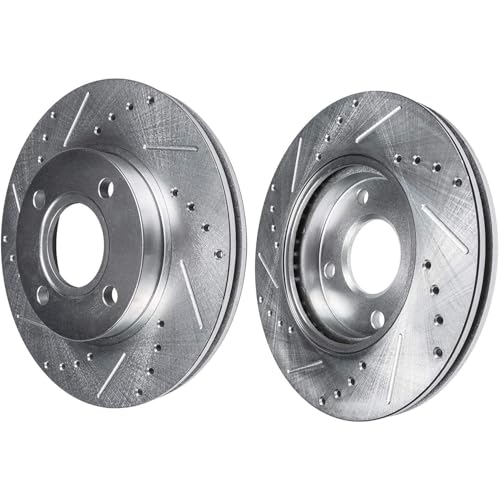 Image of Detroit Axle - 3pc Front Drilled Rotors Left Brake Caliper Replacement for 1996-2005 Honda Civic 2010-2014 Insight 1997-2000 Acura EL: 10.32'' inch Rotor