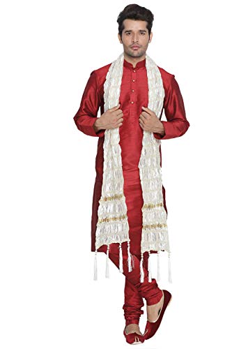 Image of VASTRAMAY Men's Burgandy Silk Blend Only Kurta