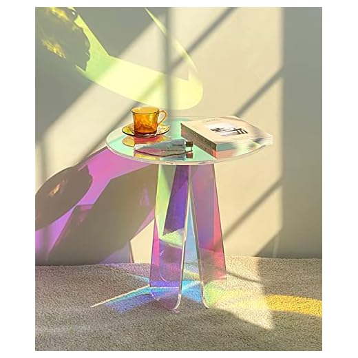 BEANLEFFEN Acrylic Side Table Iridescent End Table, Round Bedside Tables Clear Night Stands for Small Spaces, Bistro, Outdoors (17.7" x 18.5")