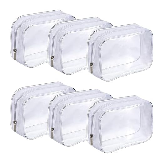 Neceser Transparente Viaje Avion,6 Piezas Bolsa Transparente,Bolsa Liquidos Avion,Bolso Transparente de PVC,Neceser Viaje Avion Multifunción con Cremallera,Neceser Mujer (Blanco Transparente)