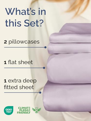 Image of Extra Deep Twin Sheet Set - 4 Piece Breathable & Cooling - Light Lavender | Hotel Luxury Bed Sheets Set, Easy & Secure Fit, Ultra-Soft, Wrinkle & Fade Free, Comfy Sheets Set with Extra Deep Pockets