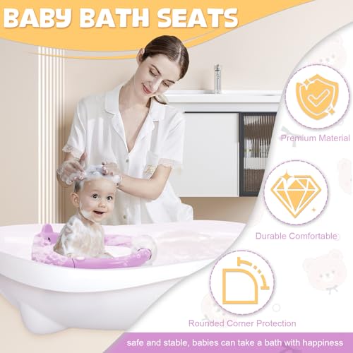Badewannensitz Baby ab 6-24 monate Badesitz Baby mit 4 Starken Saugnäpfen Ergonomisch Rückenlehne und 360° Rundumschutz Rutschfeste Sicherer Duschsitz Geschenke für Kleinkinder und Neugeborene Violett