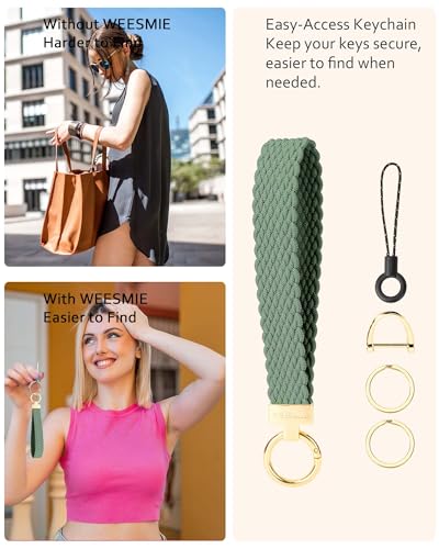 Keychain Wristlet, Stretchy Key Chain for Car Keys with 2 Keyrings and D ring, Cute Wrist Lanyard for Women Men2