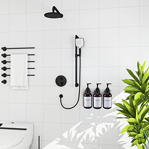 GOYISEE Shampoo and Conditioner Dispenser for Shower Wall 3 Chamber,Refillable Shampoo and Conditioner Bottles with Waterproof Labels,Soap Dispenser with Pumps (3 Bottles 3 Wall Mounts-Brown) - Image 2