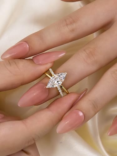 3.0CT 5A Grade Marquise Cut Zirconia Engagement Ring for Women, 18K Yellow Gold Plated Sterling Silver X Promise Ring4