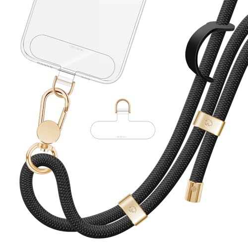 ROCONTRIP Phone Lanyard Crossbody Phone Strap Premium Phone Neck Strap Adjustable Phone Charm with Upgrade Metal Buckle and 2 TPU Tether Tabs Compatible with Most SmartphonesBlack