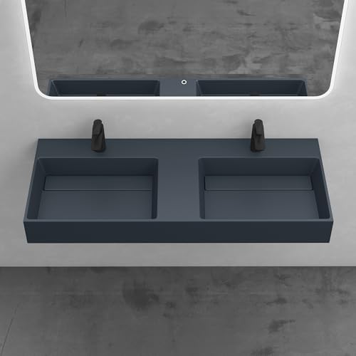 Mai & Mai Double Lavabo Suspendu Gris Noir 120x48x13cm Vasque à Poser Pour 2 Evier Lave Mains...