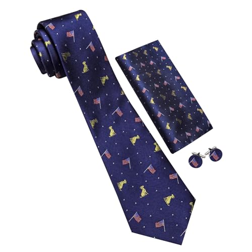 Image of Barry.Wang Man Tie Sets Skull Animal 63 inch Extra Long Necktie Silk Woven Handkerchief Cufflinks Festival Party Gift