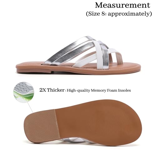 Image of Luoika Women's Wide Width Flat Sandals, Flip Flop Slides Sandal Casual Strapy Sandal Slip on Summer Beach Shoes for Women.