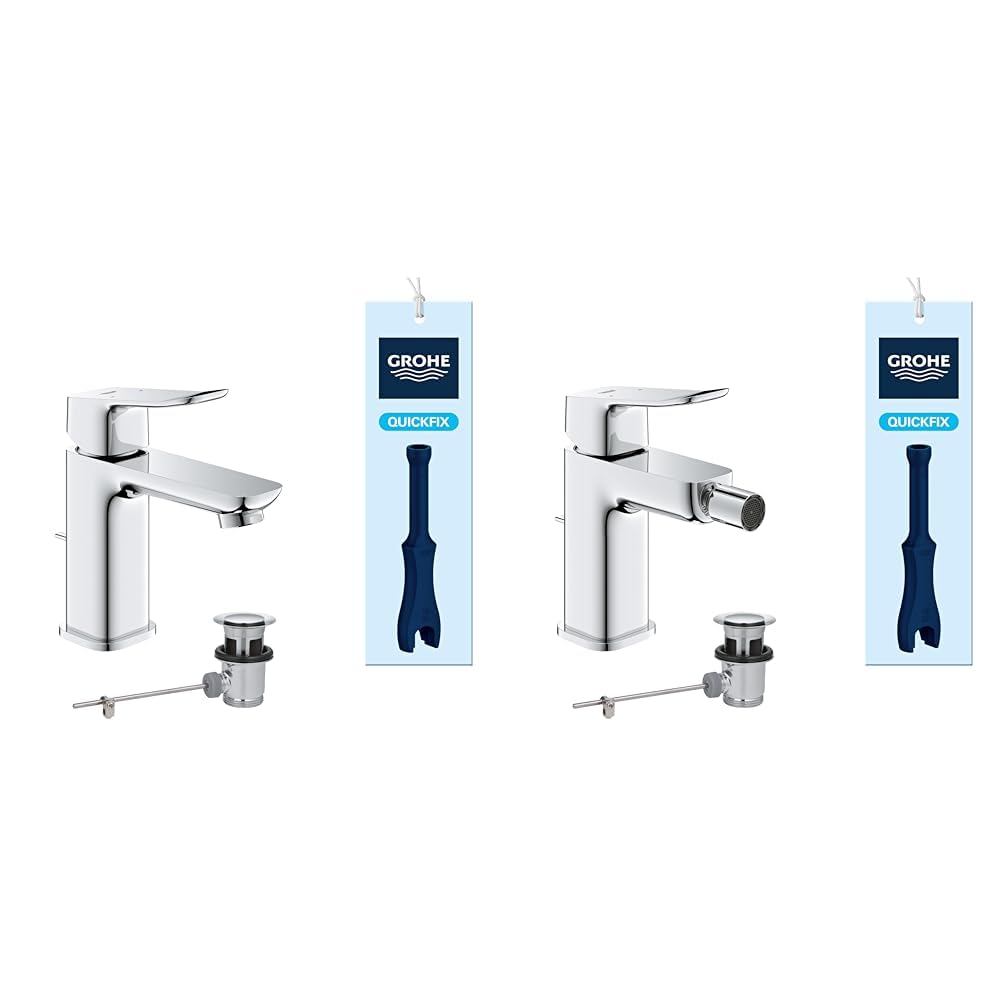 GROHE Dice Set Rubinetto miscelatore per lavabo + bidet con piletta click-clack, cromo, 1018560000 +1018770000