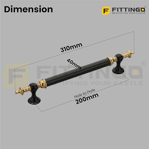 Image of Vintage Royal Main Door Handle | 8 Inch Premium Pull Push Handle for Home, Office, Hotels & Villas | Stainless Steel Black & Gold Antique Finish |Hole to Hole 200mm | 3 Years Warranty