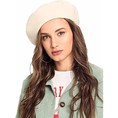 SOLY HUX Women's Beret Cap French Style Classic Solid Beanie Hats Beige one-Size Cover