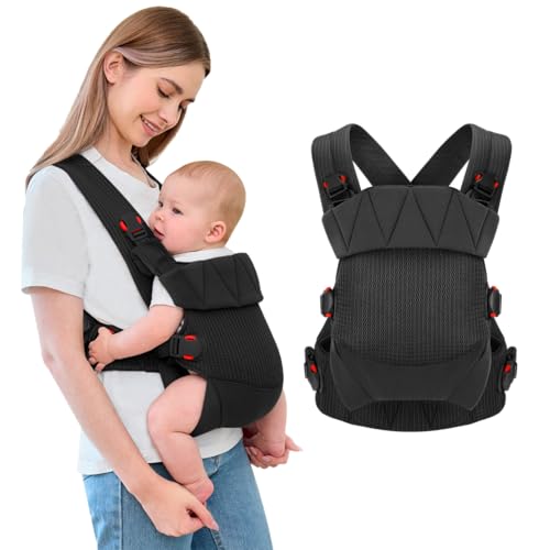 Image of Huifen Breathable Mesh Baby Carrier, Ergonomic Design Baby Wraps Carrier with Head Support and Adjustable Sling for Newborns to Toddlers, Infant Carrier Baby Gift,for Babies 7 to 45 lbs (Black)