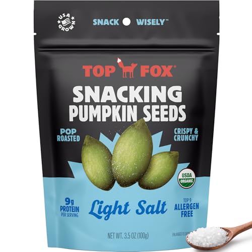 Top Fox Snacks Pumpkin Seeds to Eat (Light Salt, 3.5 oz – 6 Pack) - Gluten Free Snacks, Healthy Protein Snacks, Keto Friendly Snacks, Allergen Free Snacks, Paleo &amp; Vegan - Organic Pop-Roasted