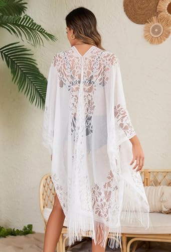 Image of Lace Kimono Swimsuit and Bathing Suit Cover Up for Women
