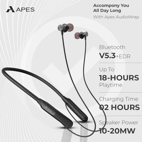 Image of APES AudioWrap Wireless Bluetooth Neckband, 20Hrs Playtime,10mm Dynamic Drivers