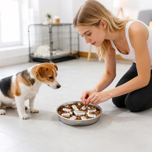 Dog Bowl Slow Feeder - Anti-Choking Puzzle Feeder | Stainless Steel Feeding Dish with Non-Slip Base Functions, Pet Food Storage with Eating Usage, Slow Feeding Dog Bowl Accessory for Fast Eater Pets - Afbeelding 4