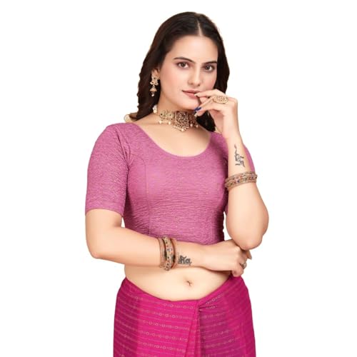 Image of SFT Women's Polycotton Readymade Saree Blouse with Round Neck Half Sleeves Solid Pattern Regular Fit Pull On Closure and Standard Length