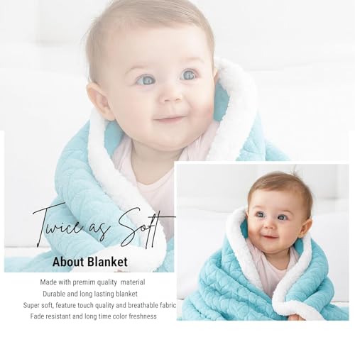 Image of VAS COLLECTIONS Ultra Soft Baby Blanket | Flannel + Sherpa | 2-Layer All-Season AC Sheet for Newborns (0-24 M) - Sky Blue