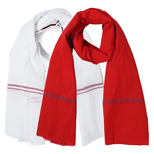 Image of Cotton Skin Friendly Summer Shrink Proof Bath Towel Pure Cotton Gamcha Soft 100% for Men and Boys All Purpose Living Handloom (Red- White| Pack 02)