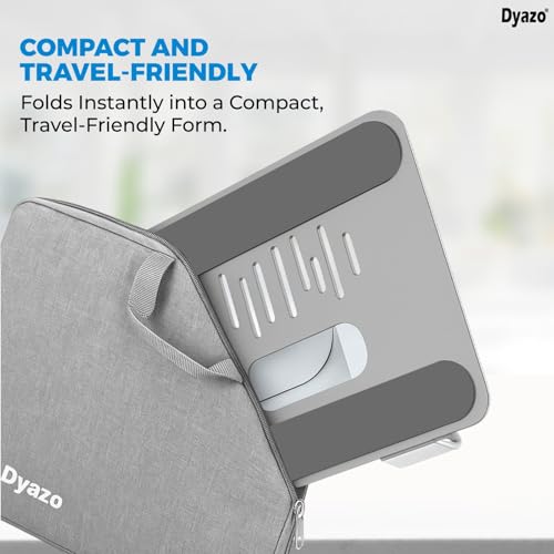 Image of Dyazo 360 Rotating Laptop Stand Holder | Height Adjustable & Foldable Riser for 10-15.6 Inch Laptop | Anti Slip Pads with Heat Vent | Compatible for MacBook, Dell, HP, Lenovo & Other Notebook- Silver