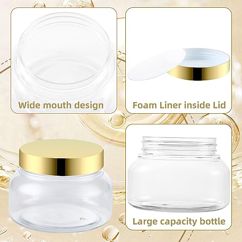 24 Pack 8 Oz Plastic Containers With Lids and Waterproof Label BPA Free - Refillable Transparent Cosmetic Containers for Body Butter,Sugar Scrubs,Cream,Lotions,Candy,Bath Salt (Gold, 8 oz)3