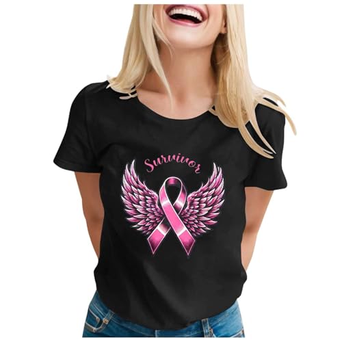 Breast Cancer Shirt Womens Shirts Pink Ribbon Inspirational Tee Breast Cancer Awareness Tops Survivor Gifts Tees