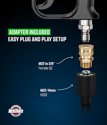Image of McKillans 2026 Short Pressure Washer Gun with Upgraded Swivel - M22-14mm to 3 /8 Quick Connect Included - High Pressure Water Handle - Power Washer Gun Compatible with Foam Cannon, Car Wash Gun