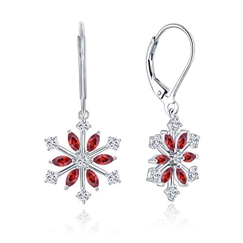 JO WISDOM 925 Sterling Silver White/Blue CZ Snowflake Leverback Earrings Drop & Dangle Earrings