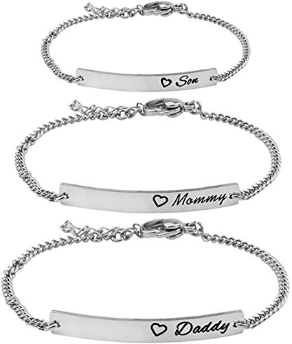 Image of WUSUANED Sn&Daughe&Mommy Bracelet Baptism Bracelet Mom Family Bar Bracelet Set Gift for New Mom&Newborn