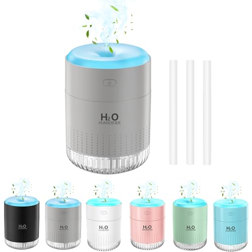 Image of Rechargeable Mini Humidifier with 7 Color Light, Small Personal Desktop Humidifier for Baby Bedroom, Office, Nursery, Travel with Auto Shut-Off, Super Quiet (Gray)