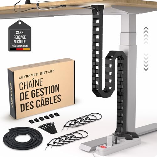 Flexible Chemin de Cable - Cable Management Bureau - Organisateur Cable - Colonne vertebrale Cable Management - Range Cable sous Bureau (Noir)