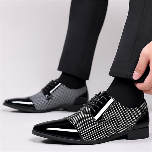 Men Patent Leather Tuxedo Shoes Cap Toe Lace-up Formal Casual Oxfords Shoes Breathable Business Wedding Dress Shoes Grey4