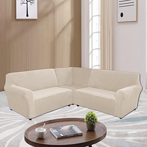 MINGPINHUIUS Sofabezug L Form Stretch Sofabezug aus Samt für 5 Sitzer Ecksofa, Anti Rutsch Sofa Überzug L Form Dicker weicher waschbarer Möbelschutz
