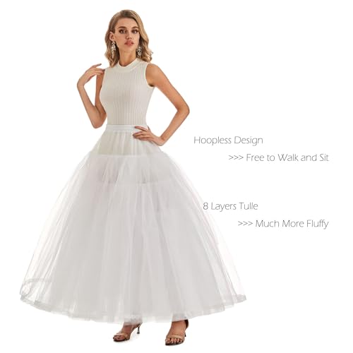 Women's Hoopless Petticoat Crinoline Underskirt Slip with 8 Layers Tulle for Wedding Dresses PPT3803