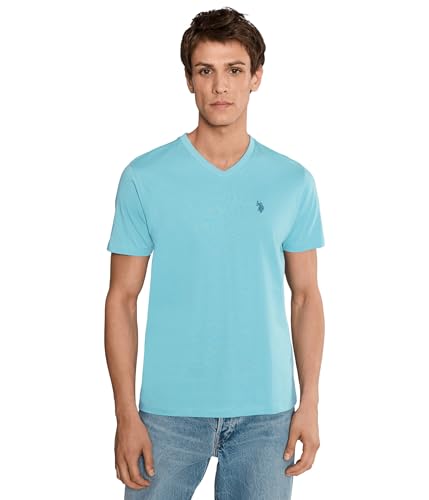 Image of U.S. Polo ASSN. Men's Solid V‑Neck T-Shirt, Canyon Blue, X-Large