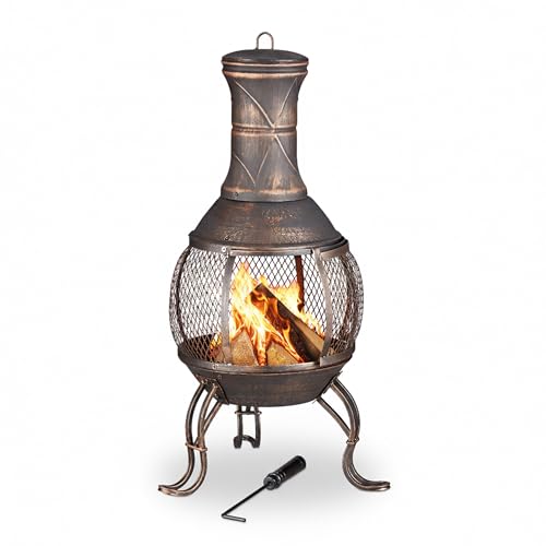 Relaxdays, Bronze Aztekenofen, Schürhaken, Holzrost,...