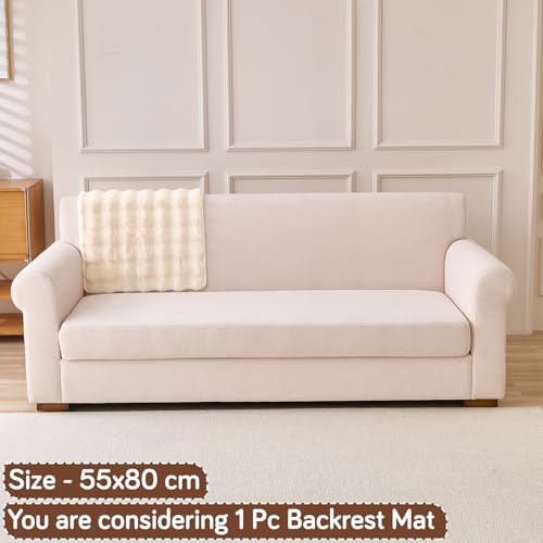 Image of HOKIPO 'FurHug' Premium Faux Rabbit Fur Anti-Slip Sofa Backrest Covers Mat | Beige (AR-6289-CRM)