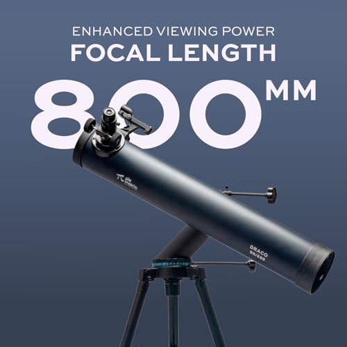 Image of Pie Matrix Draco 90800 Reflector Telescope - 90mm Aperture, 800mm Focal, ALT-AZ Side ARM Mount, Smartphone Adapter, Tripod - High-Power Telescope for Beginners & Intermediate Stargazers